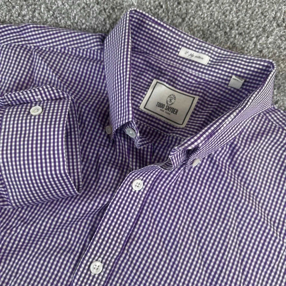 Todd Snyder Dress Shirt Mens 17.5 34/35 Gingham Check 2-Ply Cotton Button Down